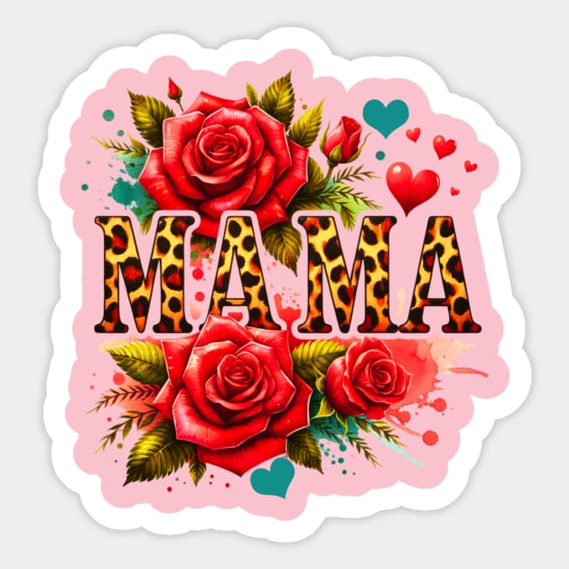 Red Rose Leopard Mama Sticker by Queen of the Minivan